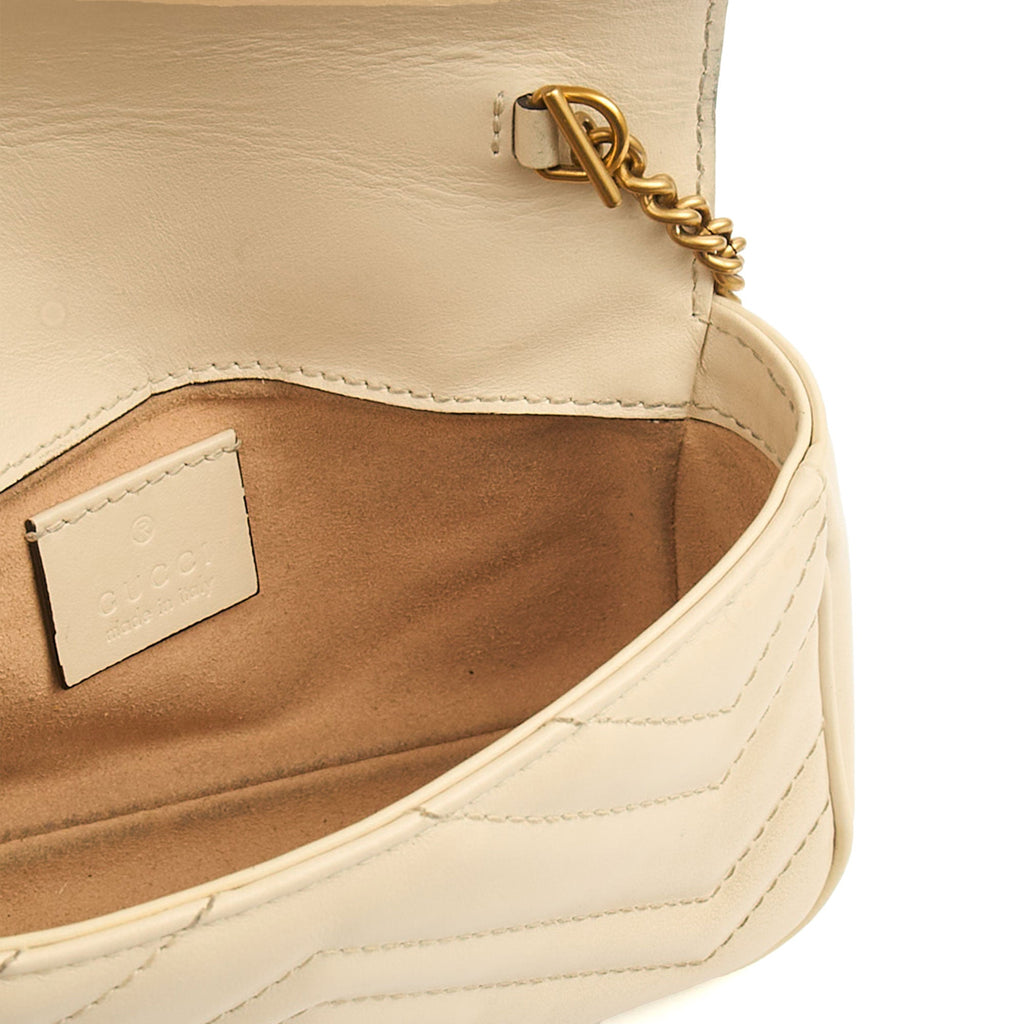 Gucci Cross Body Marmont Shoulder Flap Bag - Super Mini in Neutral, Leather — Lifestyle View