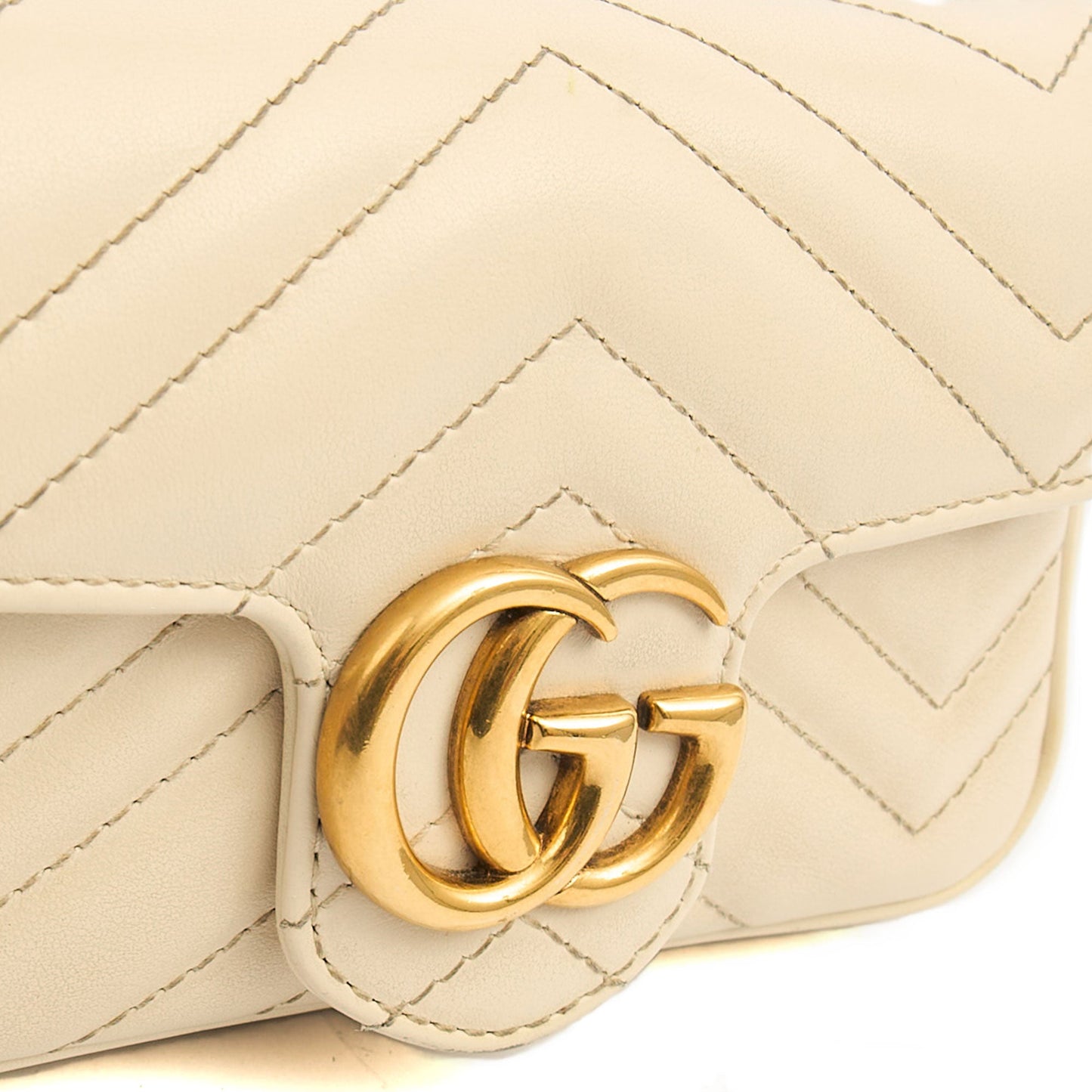 Gucci Cross Body Marmont Shoulder Flap Bag - Super Mini in Neutral, Leather — Top View