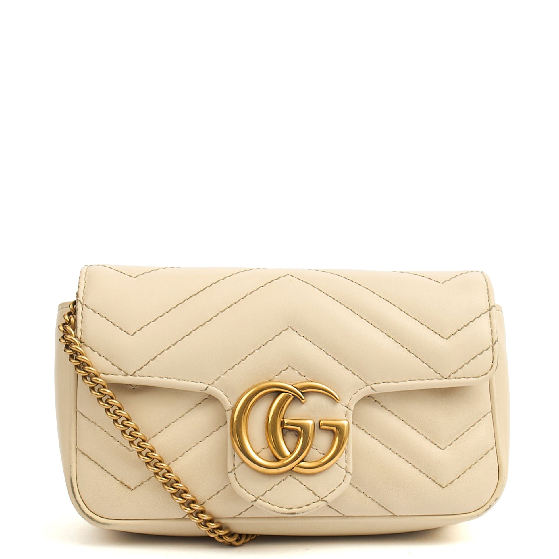 Gucci Cross Body Marmont Shoulder Flap Bag - Super Mini in Neutral, Leather — Front View