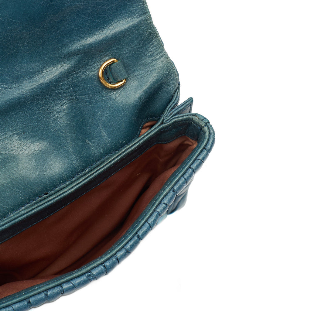 Miu Miu Cross Body Matelasse Crossbody in Blue, Leather — Lifestyle View