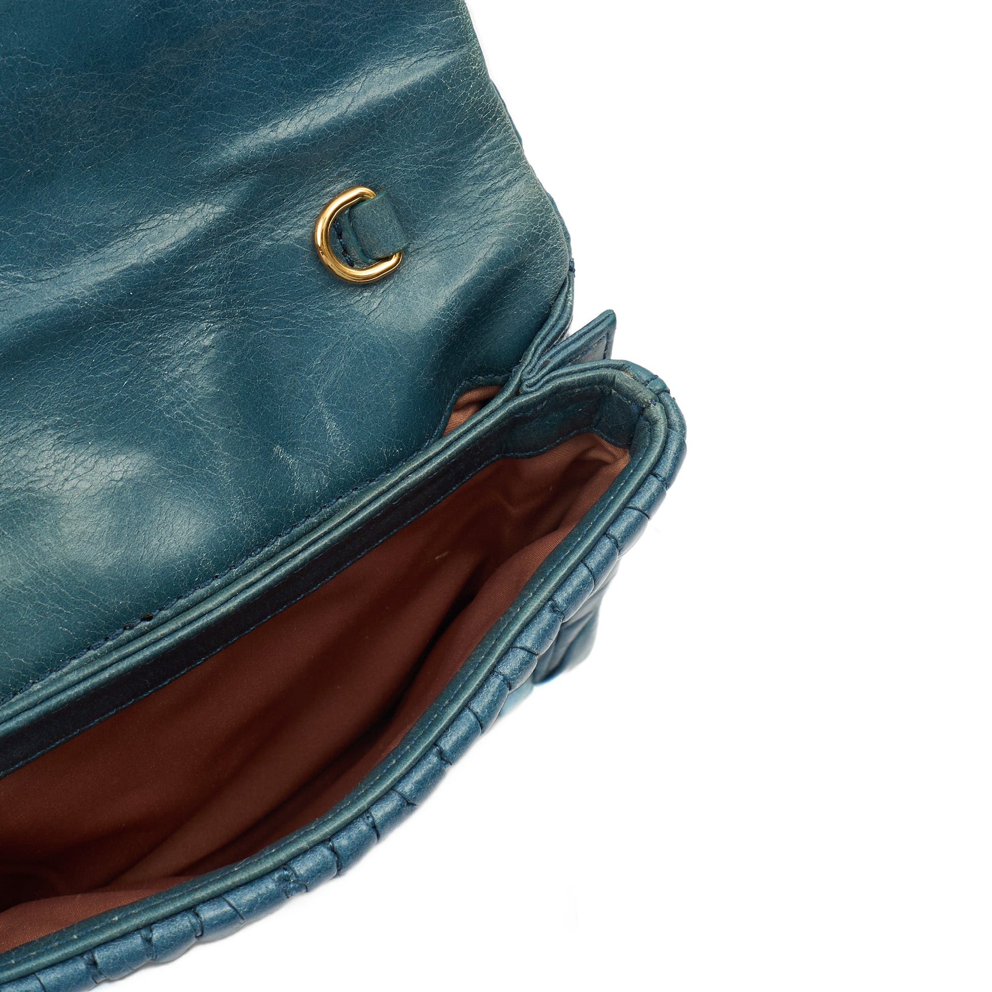 Miu Miu Cross Body Matelasse Crossbody in Blue, Leather — Lifestyle View