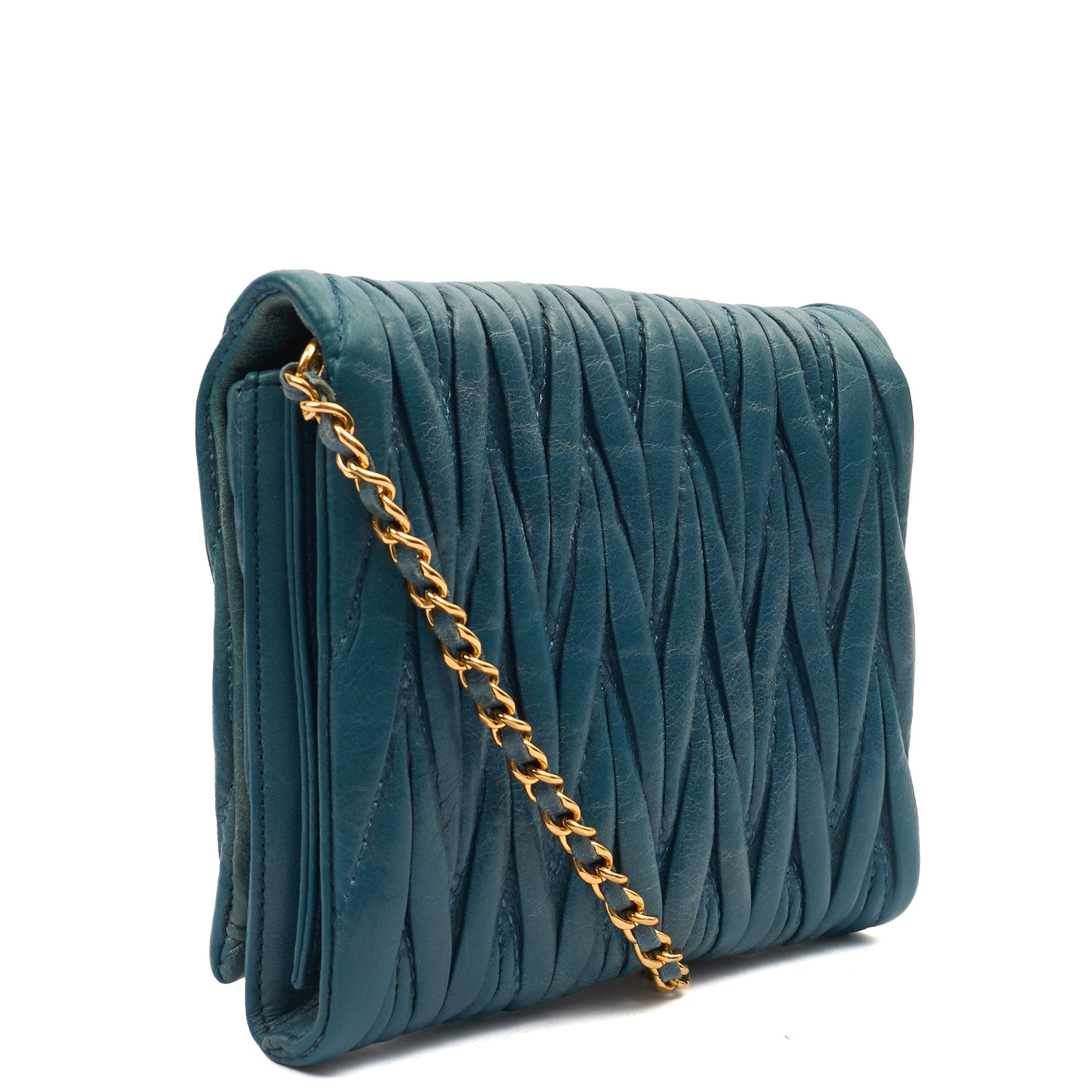 Miu Miu Cross Body Matelasse Crossbody in Blue, Leather — Back View