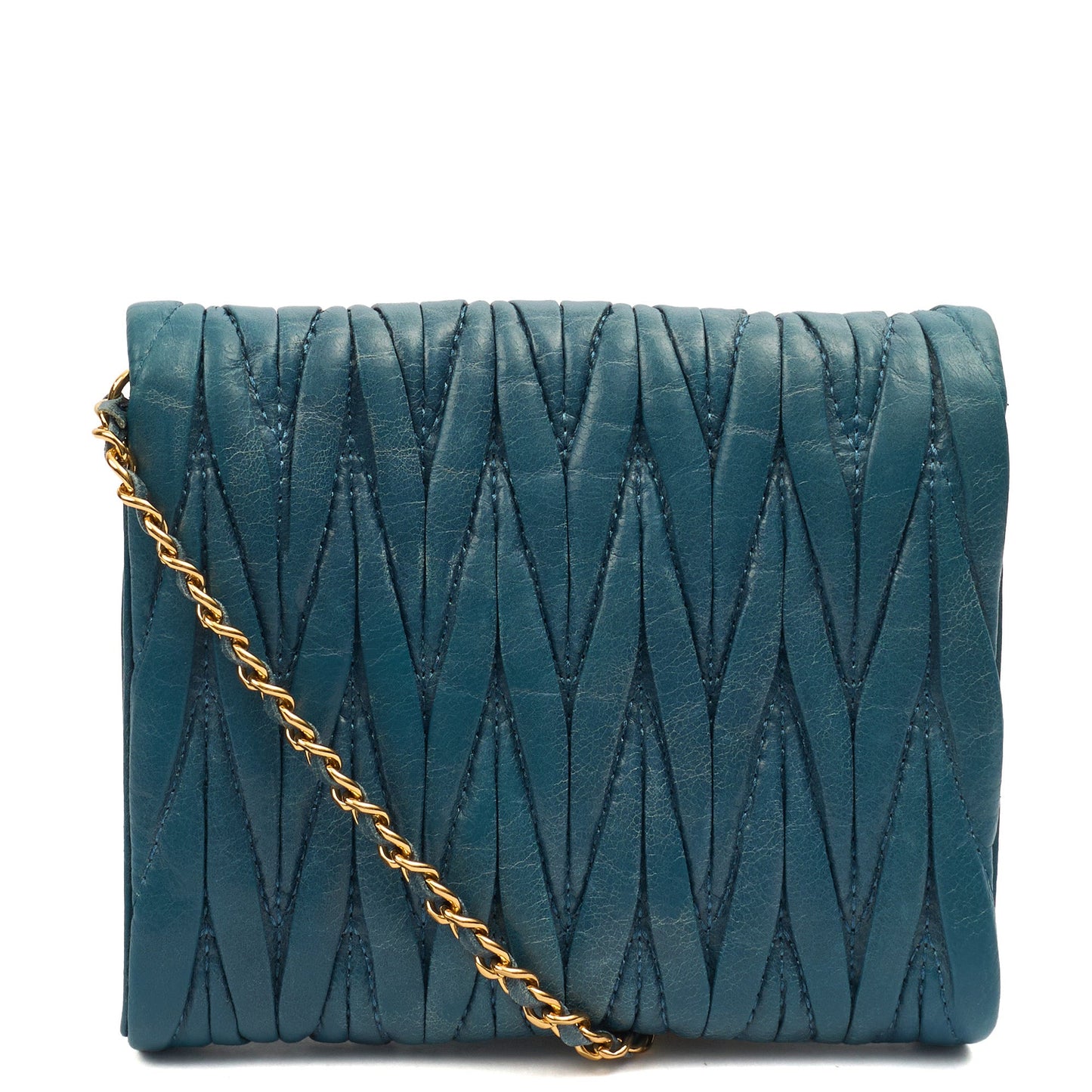Miu Miu Cross Body Matelasse Crossbody in Blue, Leather — Top View