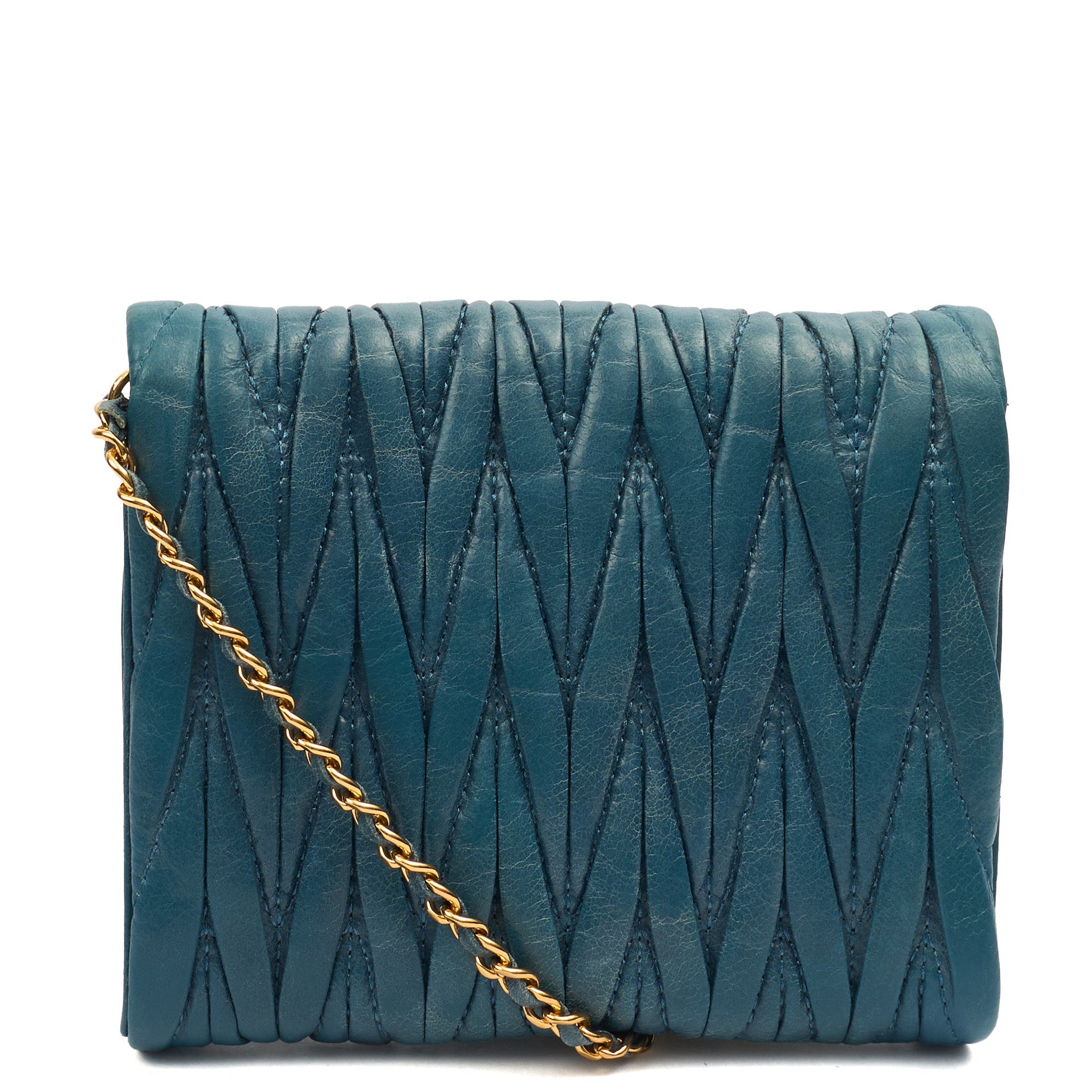 Miu Miu Cross Body Matelasse Crossbody in Blue, Leather — Top View