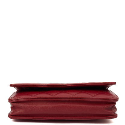 Chanel Cross Body Wallet on Chain in Red, Lambskin Leather — Detail View
