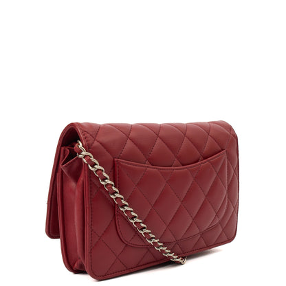 Chanel Cross Body Wallet on Chain in Red, Lambskin Leather — Back View