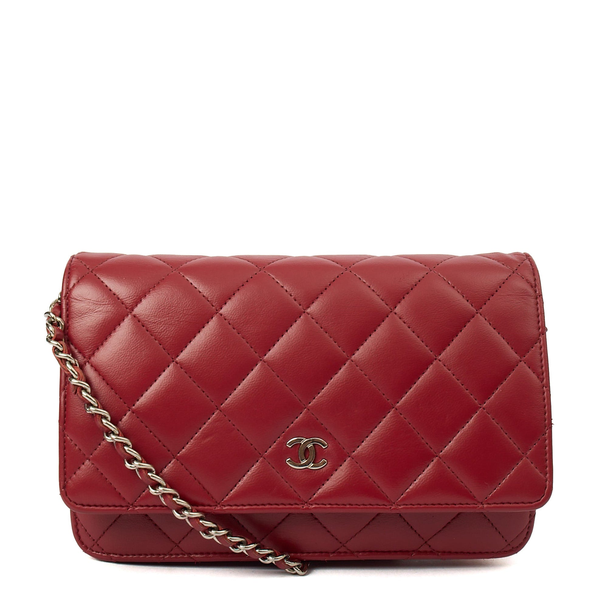Chanel Cross Body Wallet on Chain in Red, Lambskin Leather — Front View