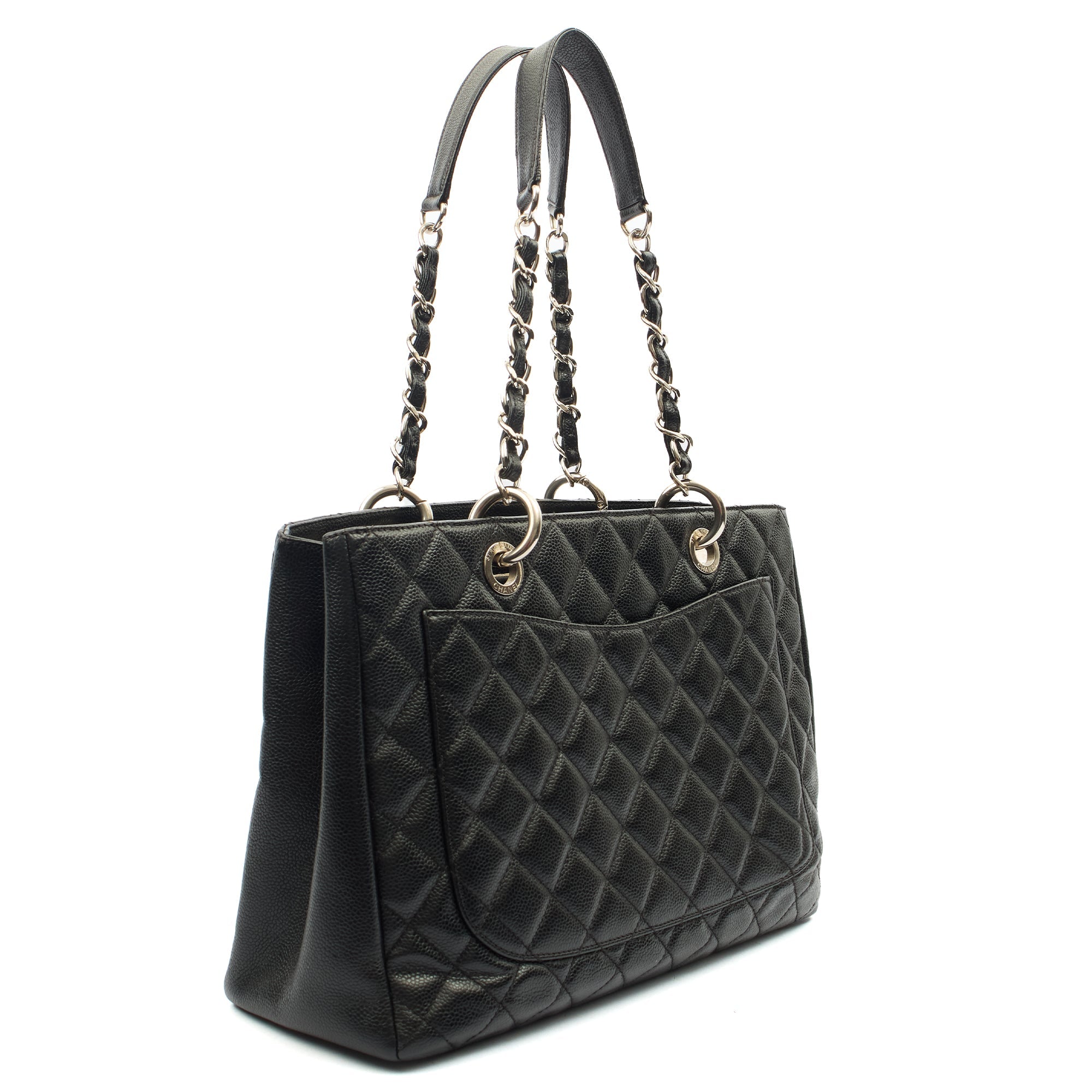 Chanel Tote Grand Shopping Tote in Black, Caviar Leather — Side View