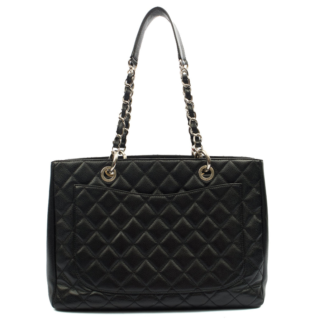 Chanel Tote Grand Shopping Tote in Black, Caviar Leather — Back View