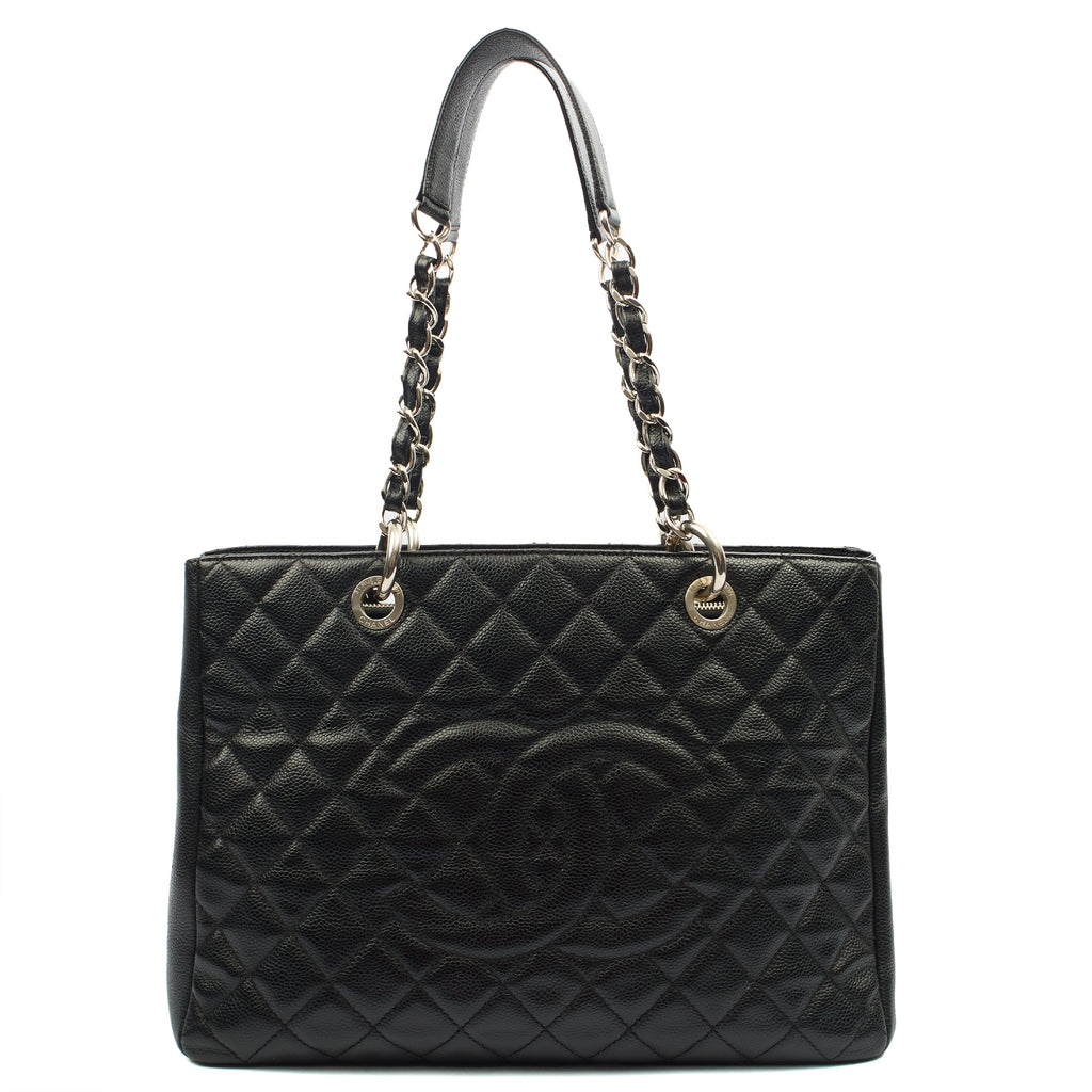 Chanel Tote Grand Shopping Tote in Black, Caviar Leather — Front View