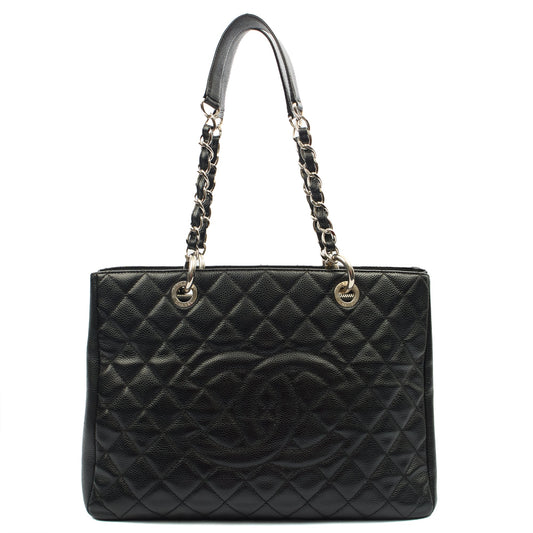 Chanel Tote Grand Shopping Tote in Black, Caviar Leather — Front View