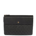 Chanel Clutch Pouch in Black, Caviar Leather — Front View
