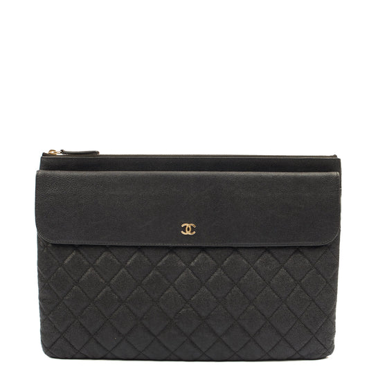 Chanel Clutch Pouch in Black, Caviar Leather — Front View