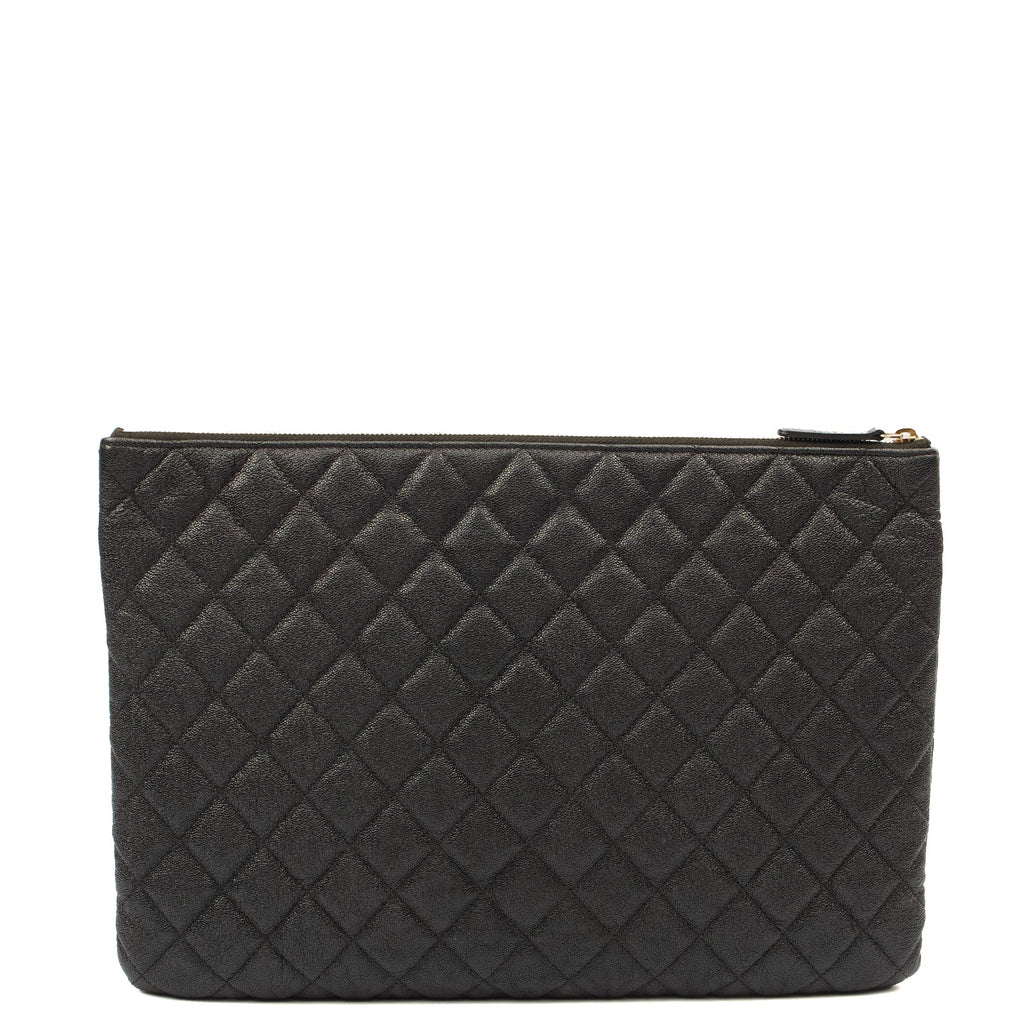Chanel Clutch Pouch in Black, Caviar Leather — Back View