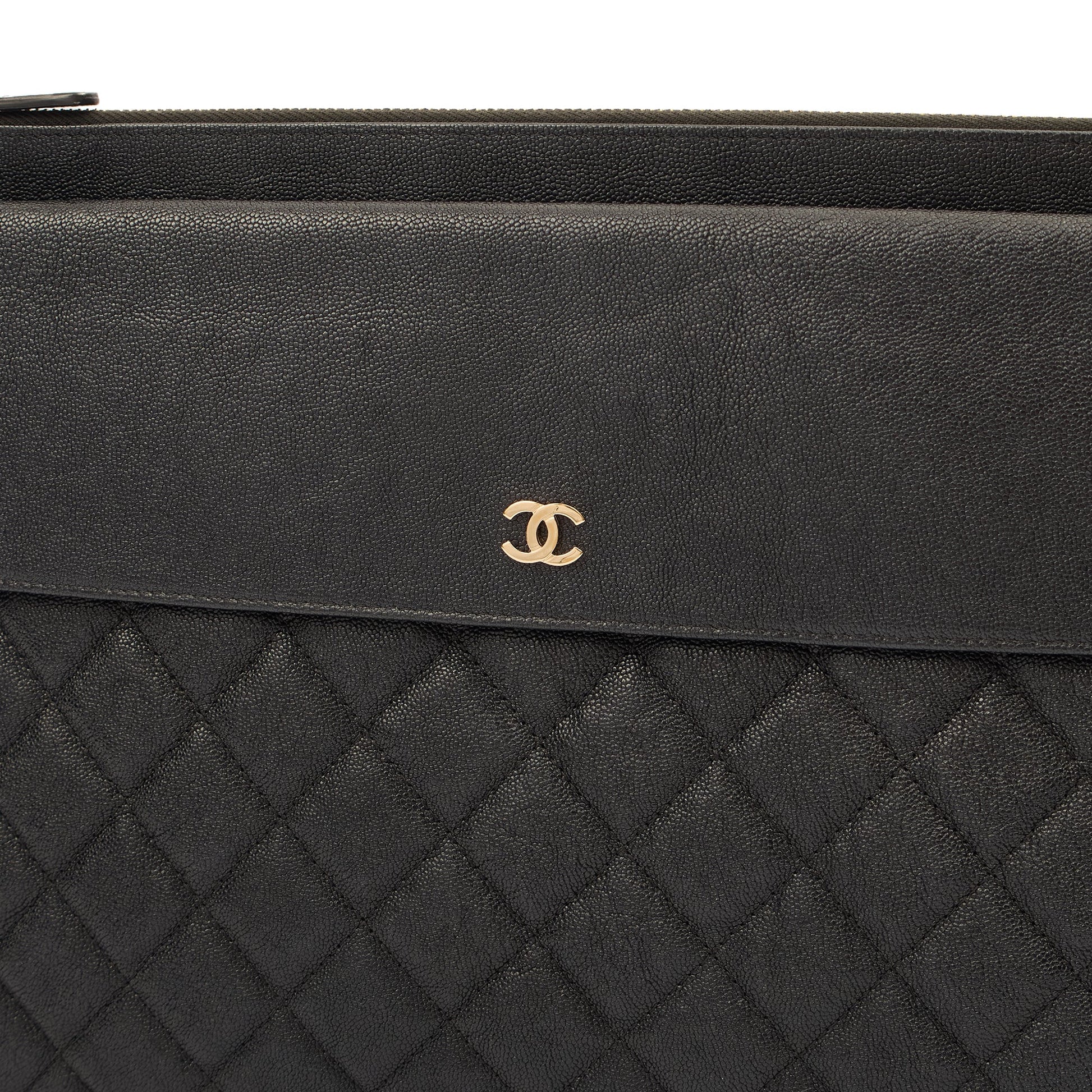 Chanel Clutch Pouch in Black, Caviar Leather — Lifestyle View
