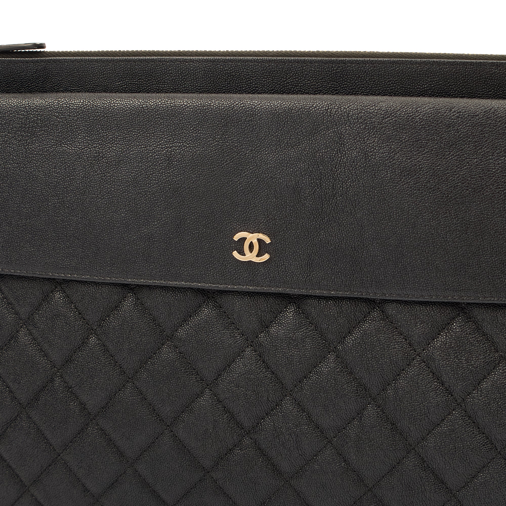 Chanel Clutch Pouch in Black, Caviar Leather — Lifestyle View