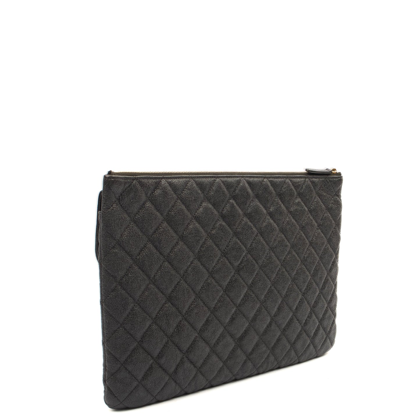 Chanel Clutch Pouch in Black, Caviar Leather — Side View