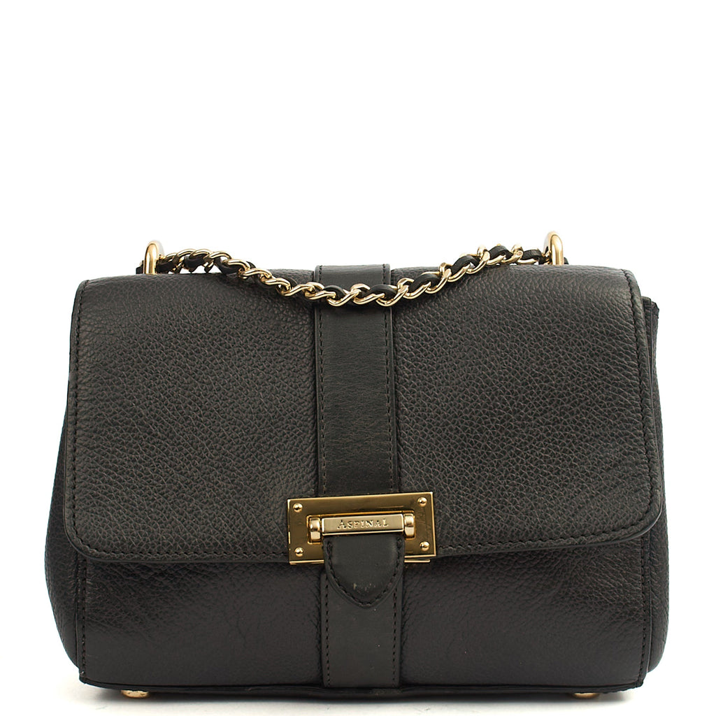 Aspinal of London Cross Body Lottie in Black, Leather — Front View