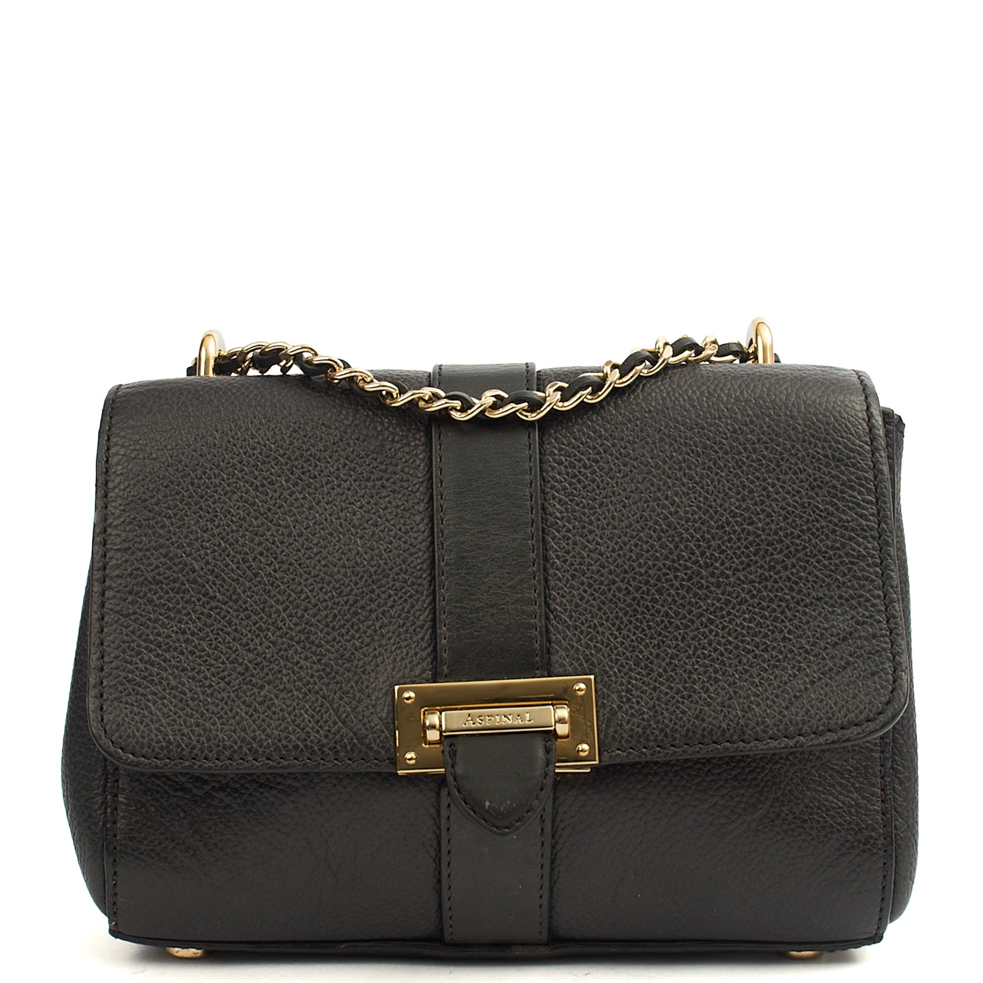 Aspinal of London Cross Body Lottie in Black, Leather — Front View