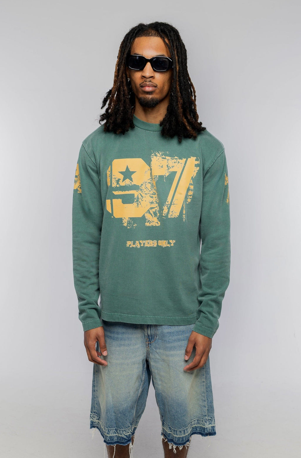 PLAYERS ONLY WASHED FORREST GREEN DISTRESSED 97 JERSEY LONG SLEEVE — Small — Side View