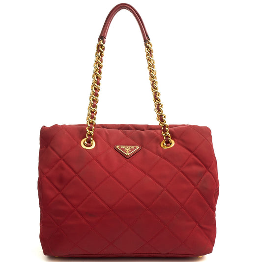 Prada Tote Nylon Tote Bag in Red, Nylon — Front View
