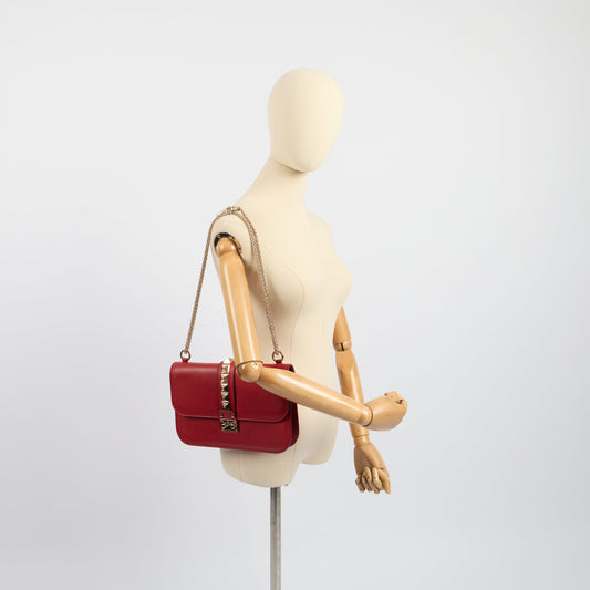 Valentino Shoulder Bag Glam Lock - Small in Red, Calfskin — Side View