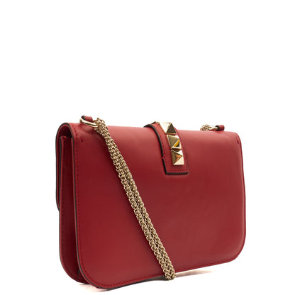 Valentino Shoulder Bag Glam Lock - Small in Red, Calfskin — Back View