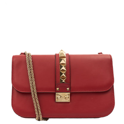 Valentino Shoulder Bag Glam Lock - Small in Red, Calfskin — Front View