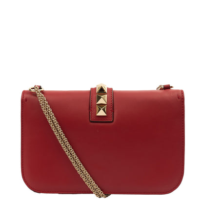 Valentino Shoulder Bag Glam Lock - Small in Red, Calfskin — Top View