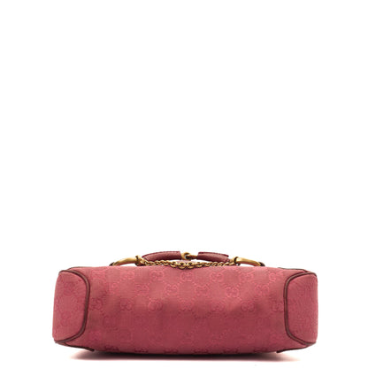 Gucci Shoulder Bag Horsebit Chain Shoulder Bag in Pink, GG Canvas — Lifestyle View