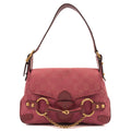 Gucci Shoulder Bag Horsebit Chain Shoulder Bag in Pink, GG Canvas — Front View