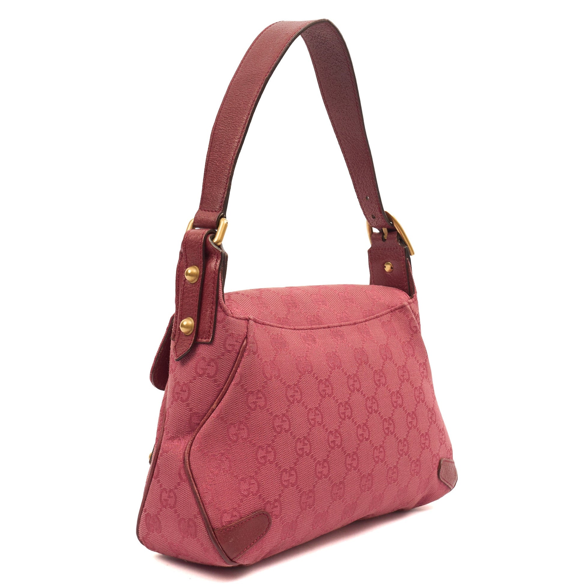 Gucci Shoulder Bag Horsebit Chain Shoulder Bag in Pink, GG Canvas — Top View