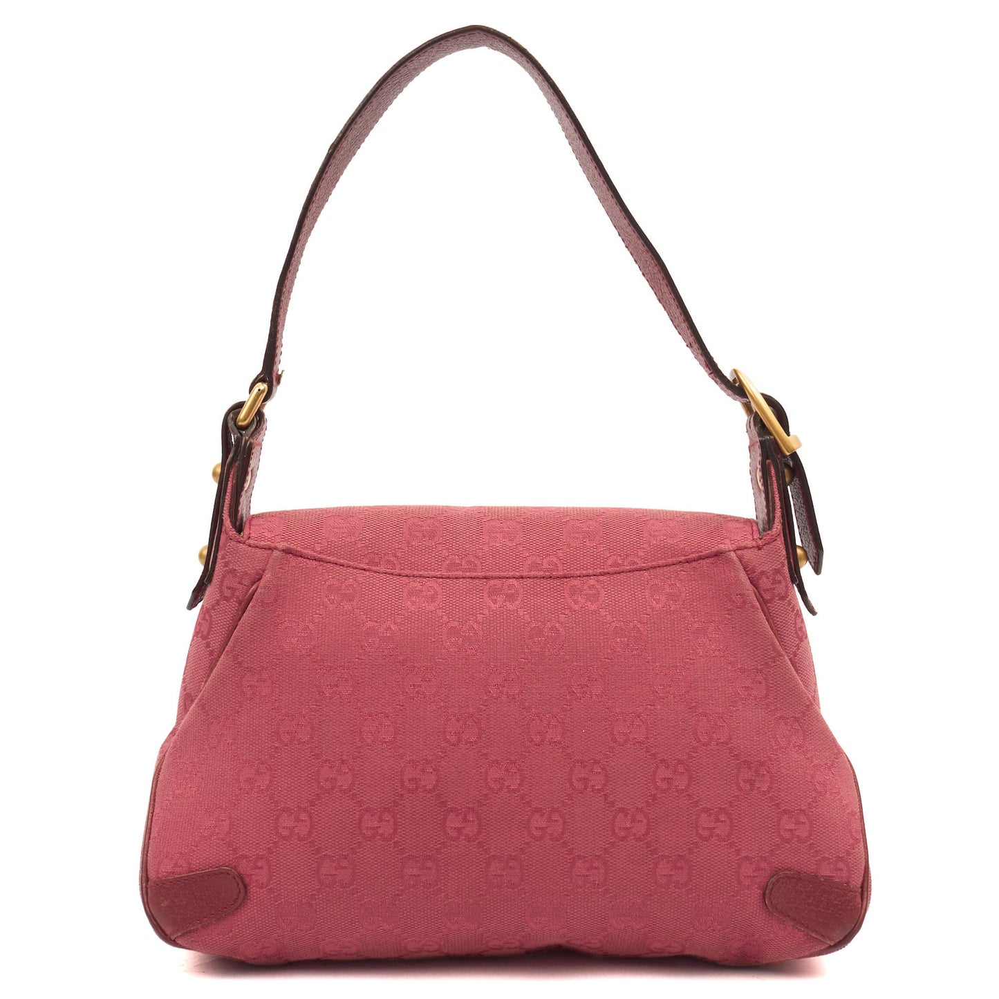 Gucci Shoulder Bag Horsebit Chain Shoulder Bag in Pink, GG Canvas — Detail View
