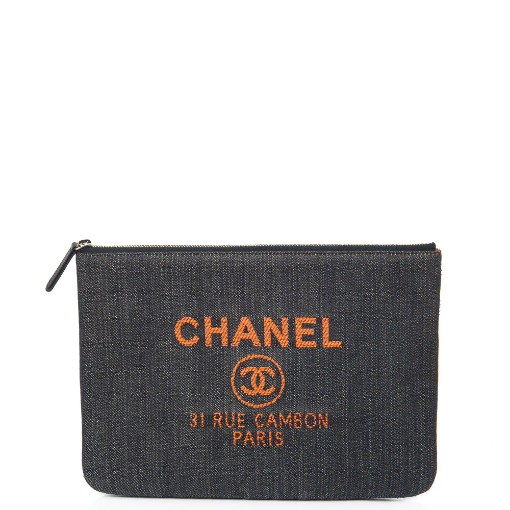 Chanel Clutch Pouch in Navy, Fabric — Front View