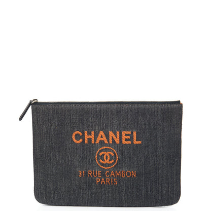 Chanel Clutch Pouch in Navy, Fabric — Front View