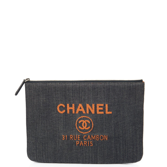 Chanel Clutch Pouch in Navy, Fabric — Front View