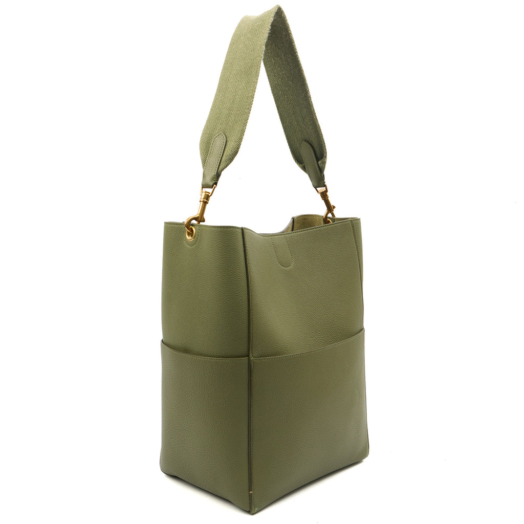 Celine Tote Sangle Seau in Green, Box Calfskin — Side View