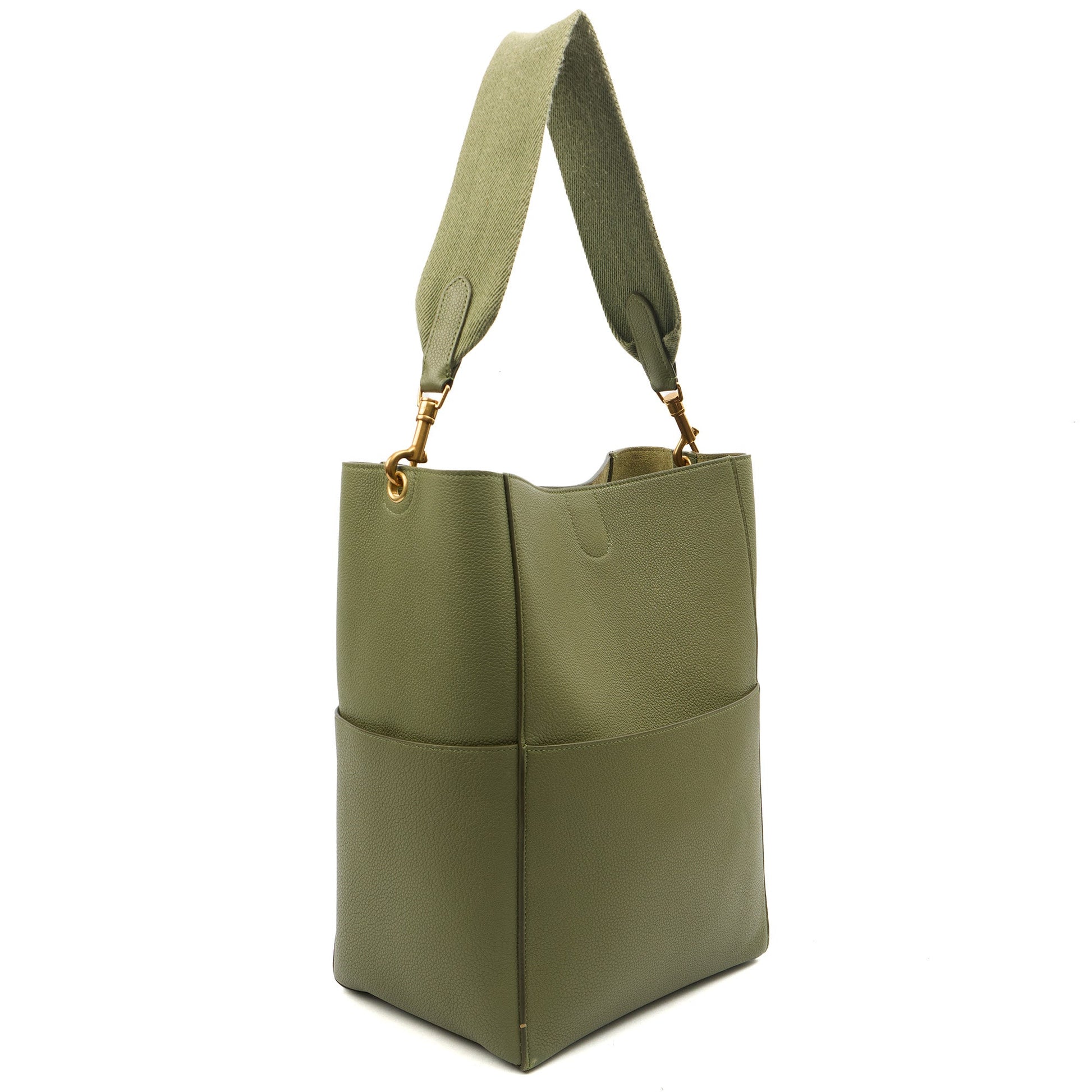 Celine Tote Sangle Seau in Green, Box Calfskin — Side View