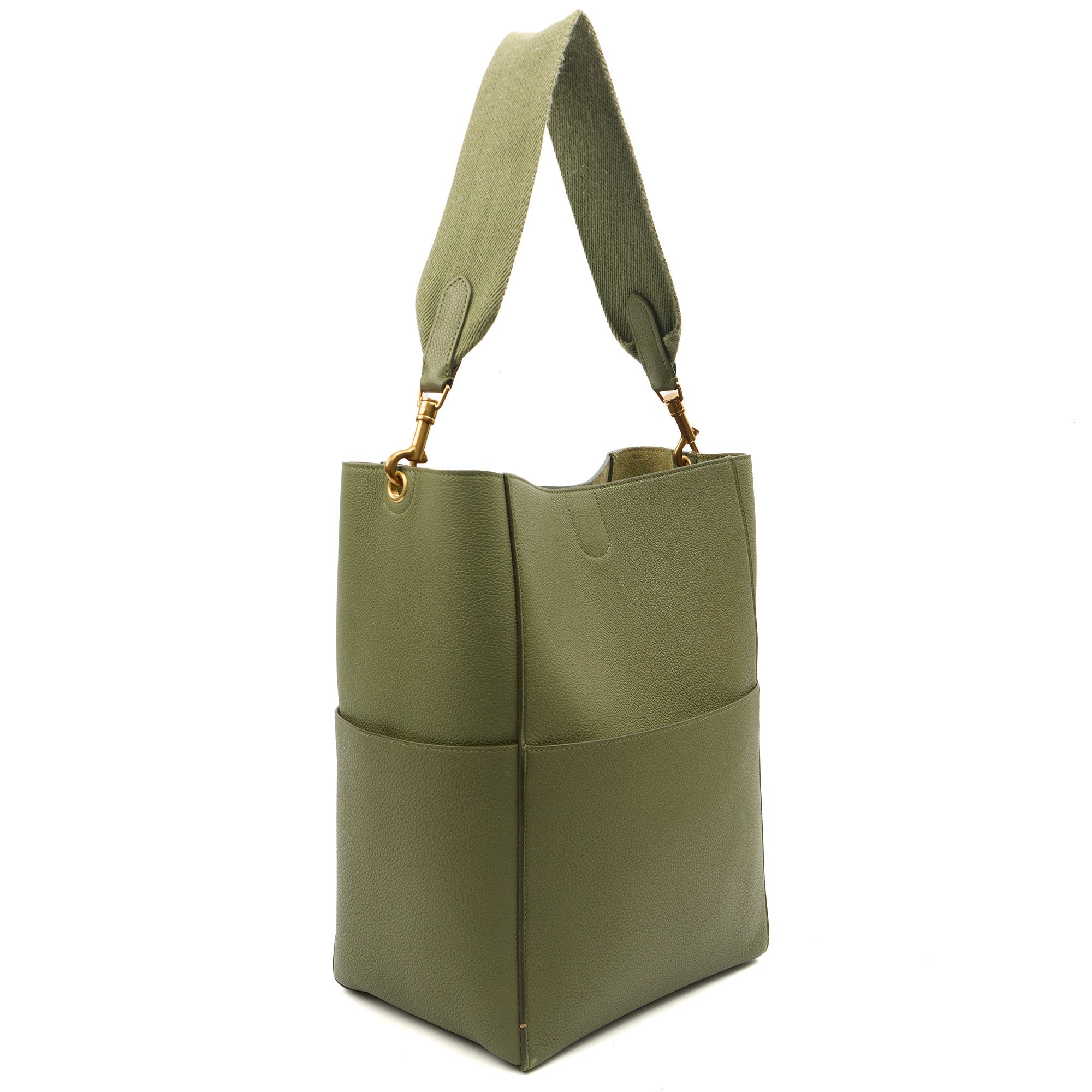 Celine Tote Sangle Seau in Green, Box Calfskin — Side View