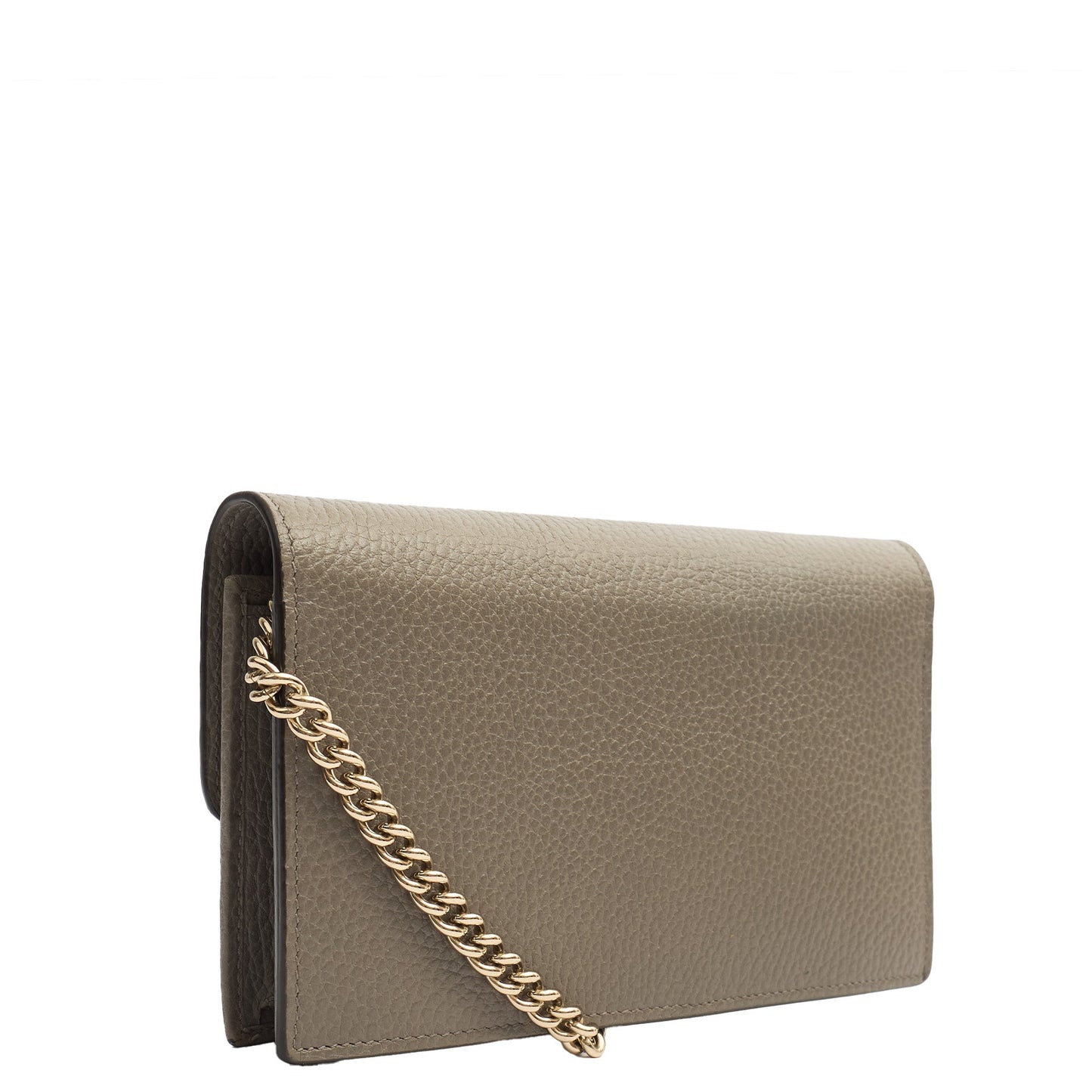 Gucci Cross Body Dollar Interlocking GG Wallet On Chain in Grey, Leather — Back View