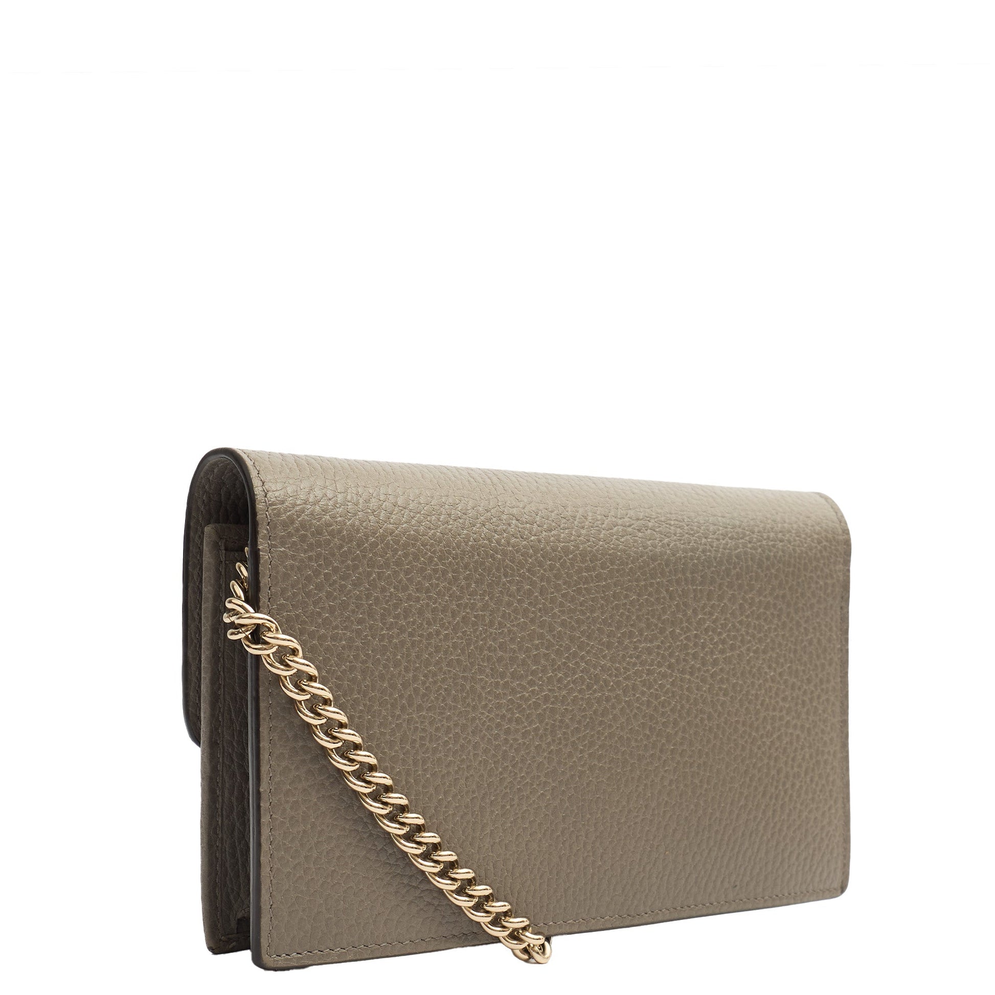 Gucci Cross Body Dollar Interlocking GG Wallet On Chain in Grey, Leather — Back View