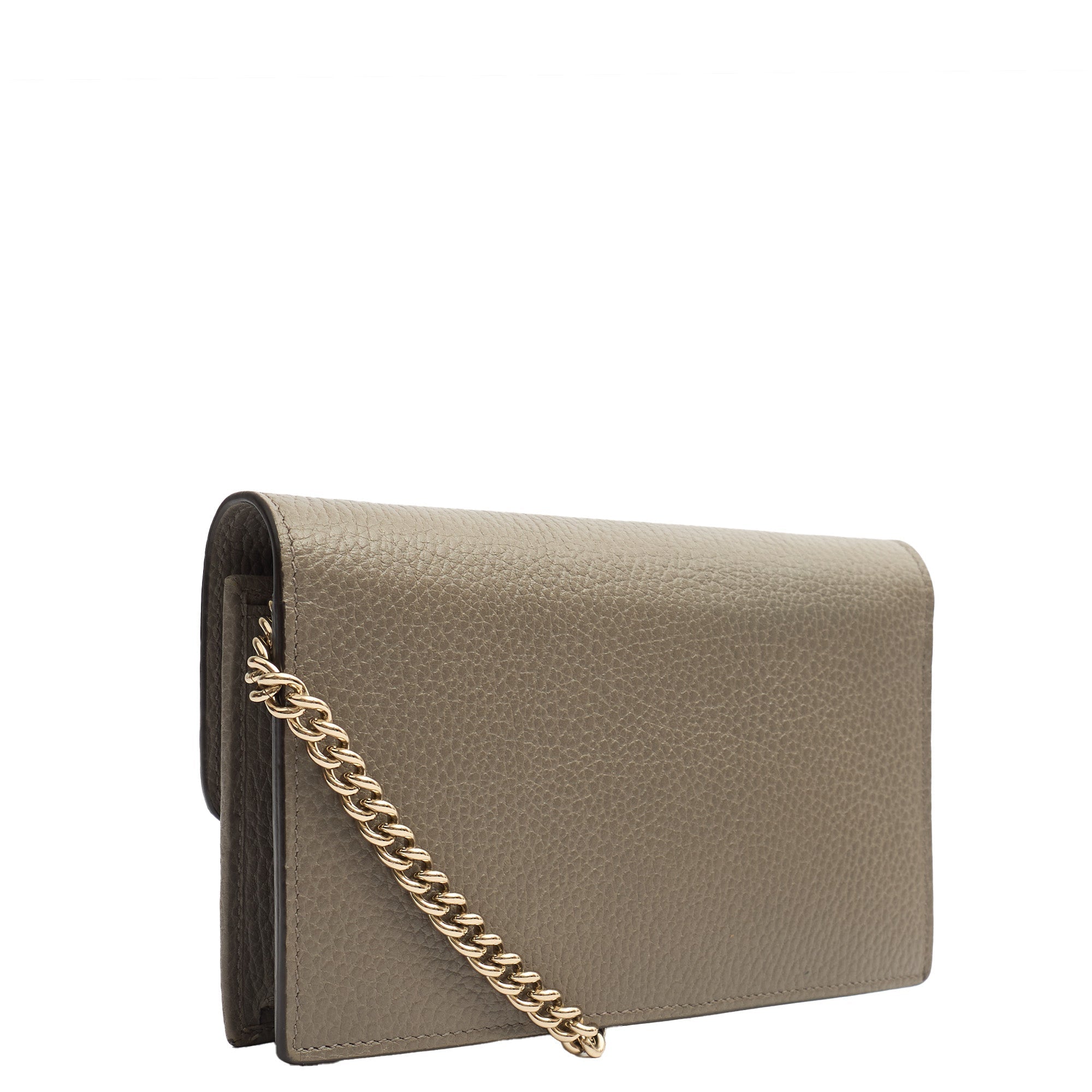 Gucci Cross Body Dollar Interlocking GG Wallet On Chain in Grey, Leather — Back View