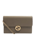 Gucci Cross Body Dollar Interlocking GG Wallet On Chain in Grey, Leather — Front View
