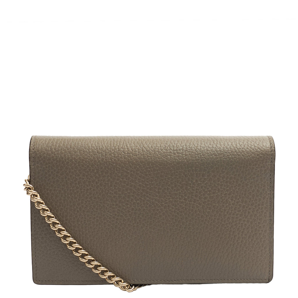 Gucci Cross Body Dollar Interlocking GG Wallet On Chain in Grey, Leather — Top View