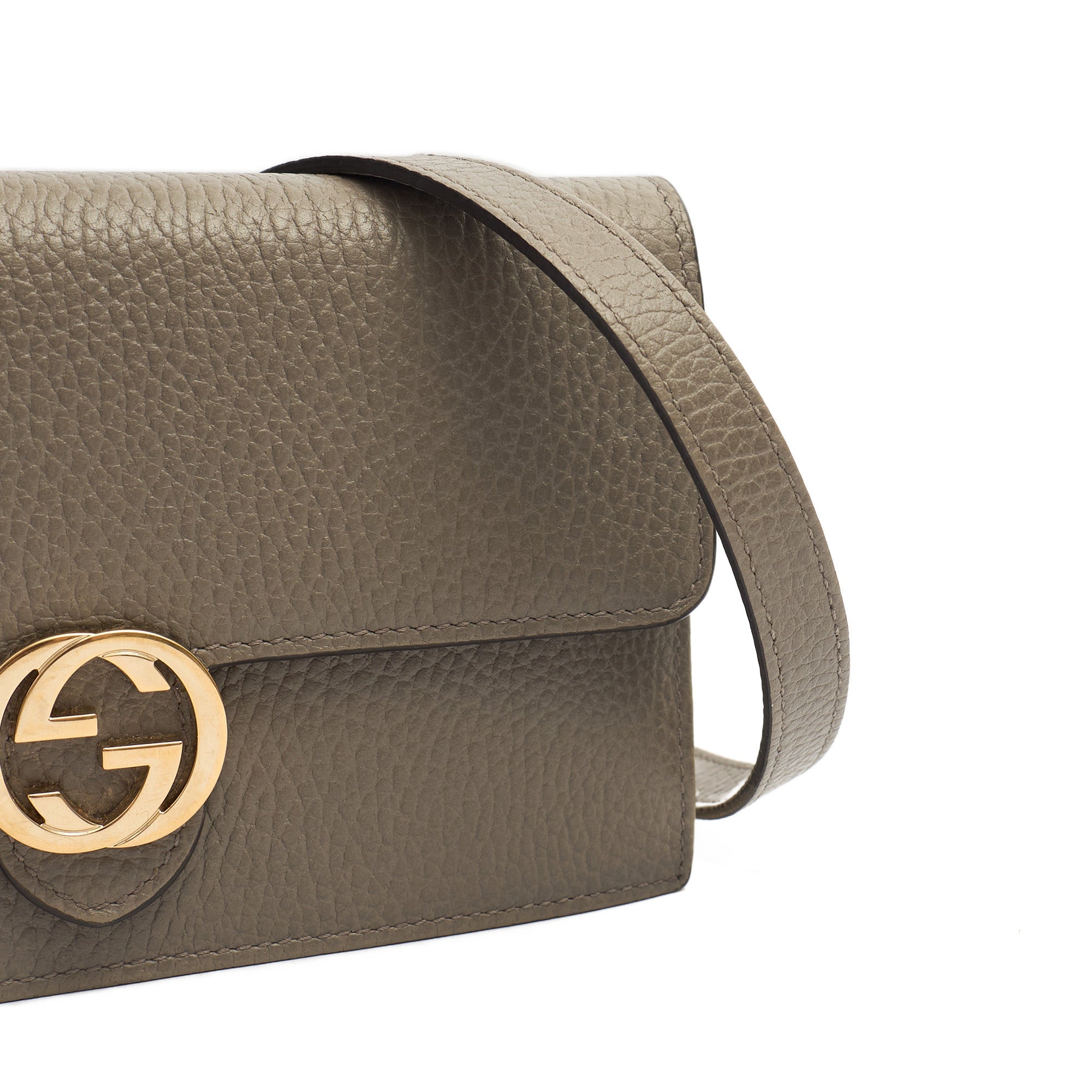 Gucci Cross Body Dollar Interlocking GG Wallet On Chain in Grey, Leather — Alternate View 8