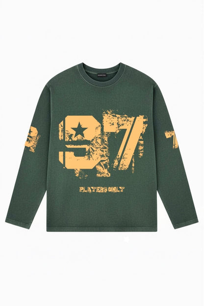 PLAYERS ONLY WASHED FORREST GREEN DISTRESSED 97 JERSEY LONG SLEEVE — Small — Front View