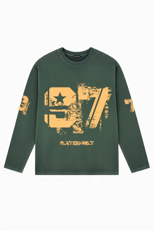 PLAYERS ONLY WASHED FORREST GREEN DISTRESSED 97 JERSEY LONG SLEEVE — Small — Front View