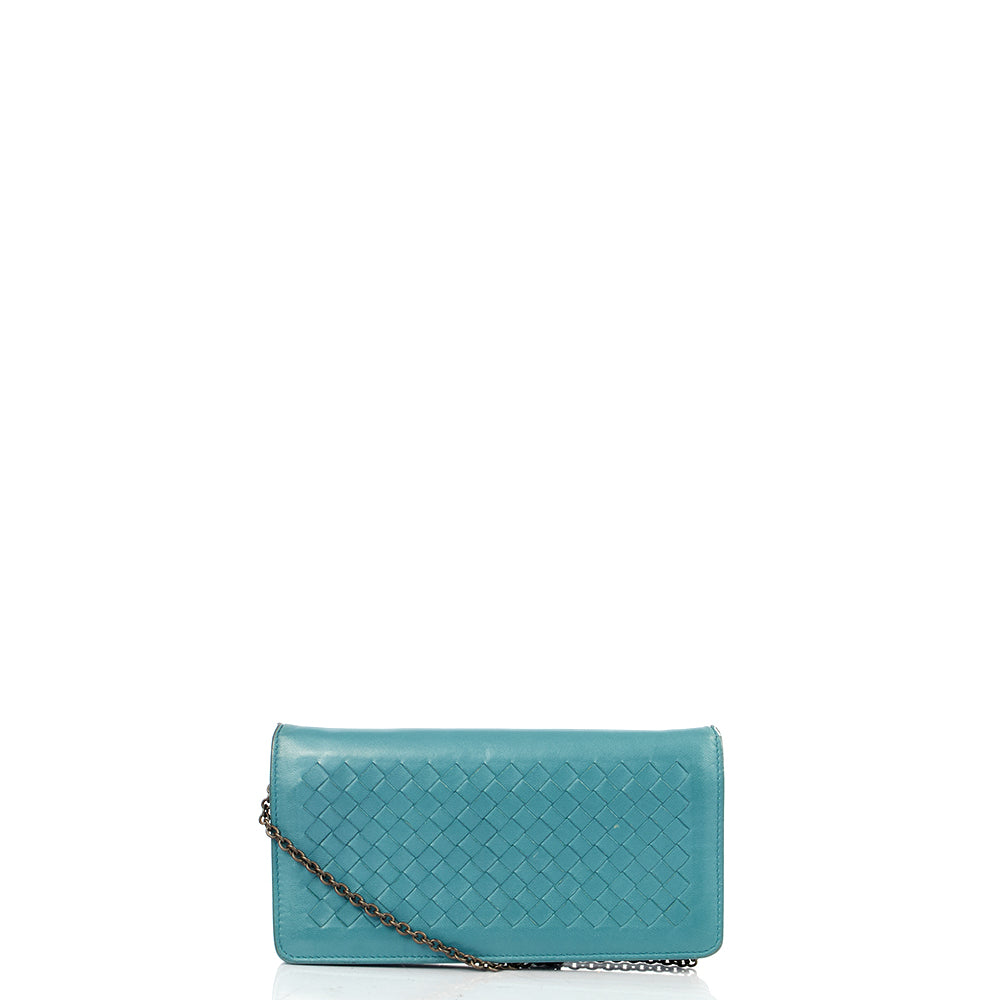 Bottega Veneta Cross Body Intrecciato Crossbody in Blue, Intrecciato Nappa — Front View