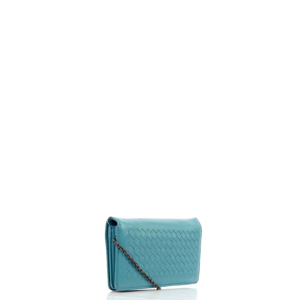 Bottega Veneta Cross Body Intrecciato Crossbody in Blue, Intrecciato Nappa — Side View