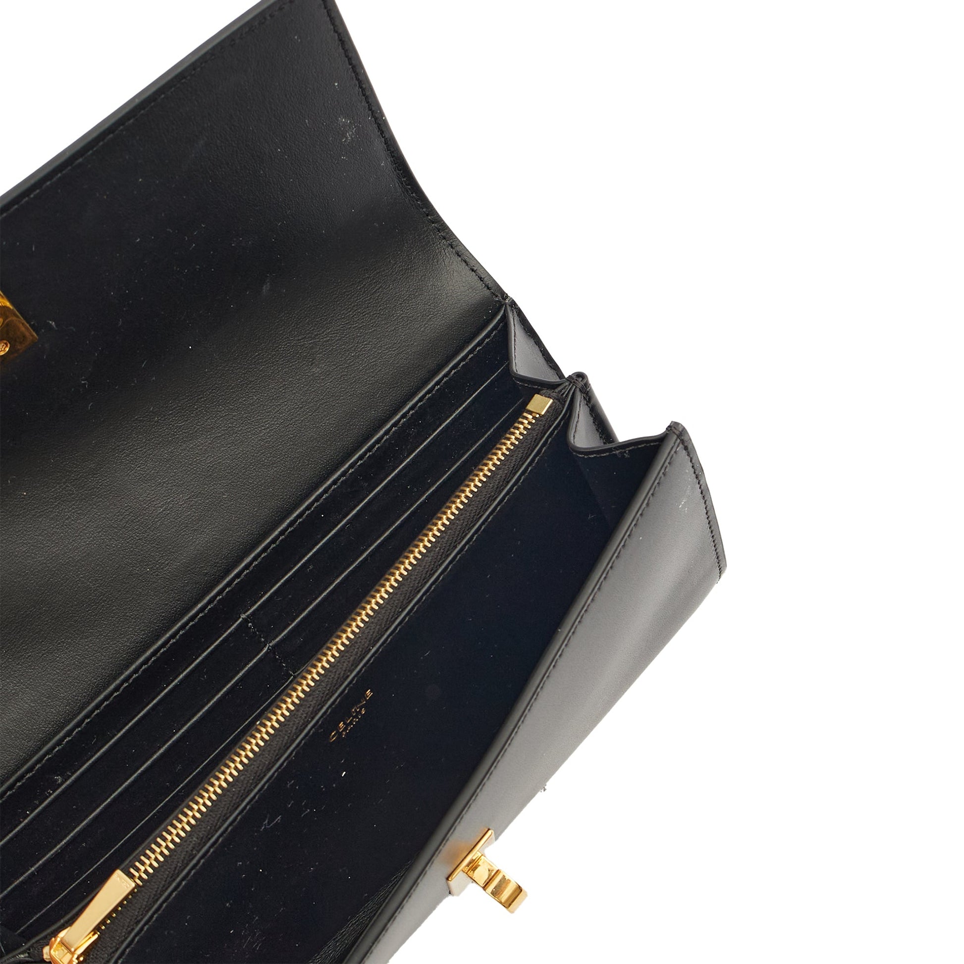Celine Purse Wallet in Black, Box Calfskin — Detail View